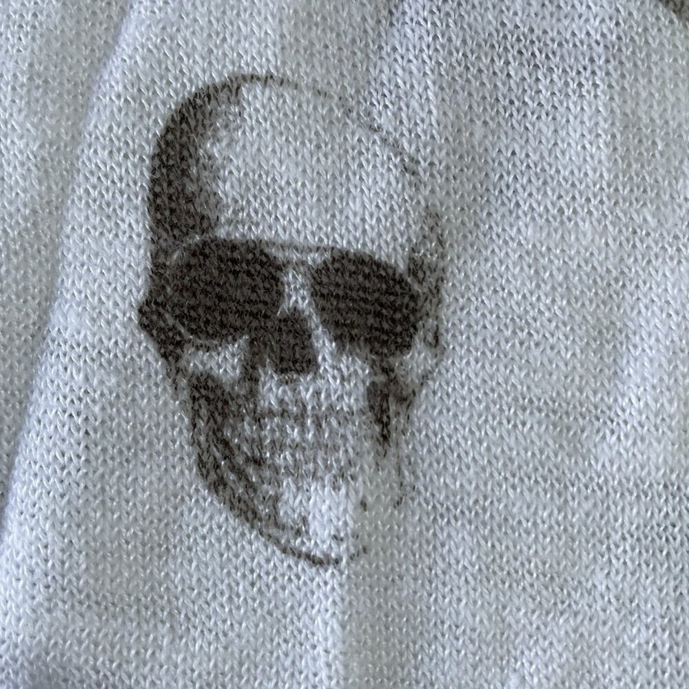 SKULL CASHMERE 100% Linen Skull Print Sweater Top Long Sleeve Lightweight XS - Picture 9 of 9